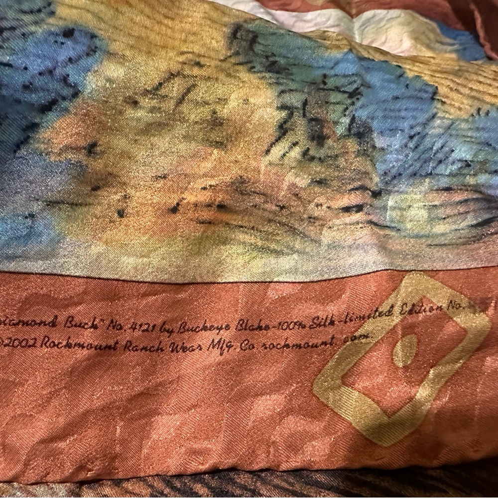 💯% Silk ROCKMOUNT RANCH WEAR 2002 SILK SCARF DIAMOND BUCK #4121 Limited Edition - Picture 4 of 10